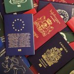 pile of passports with European Union on top