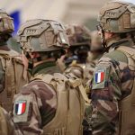 rear view of French soldiers