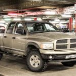 Dodge Ram 1500 pickup truck in a parking garage