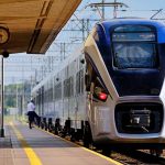 modern train at a rail station