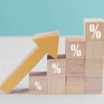 Arrow pointing upward on stacked percentage blocks.