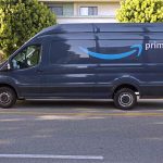 Prime delivery van parked on the street.