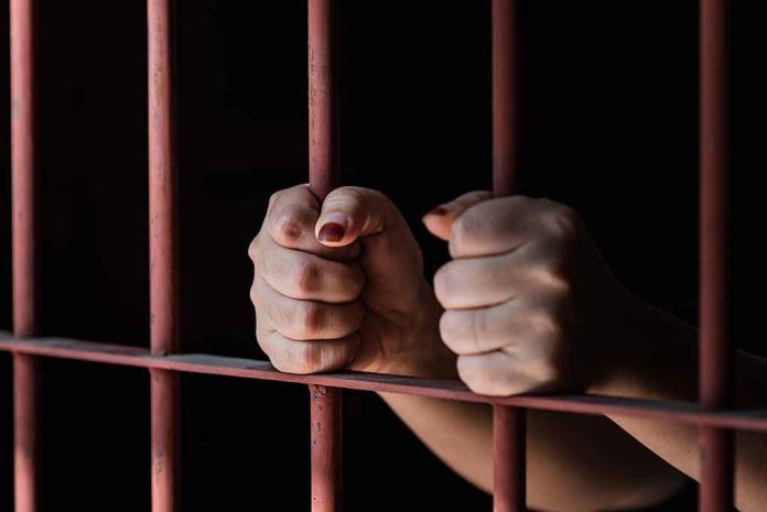 592930874 featured image Hands gripping red jail bars tightly