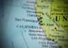 Closeup of California map showing major cities