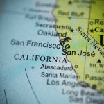 Closeup of California map showing major cities