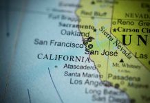 Closeup of California map showing major cities