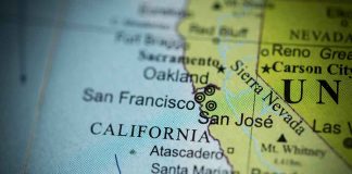 Closeup of California map showing major cities