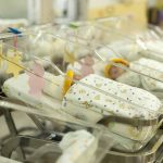 Newborn babies in a hospital nursery