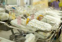 Newborn babies in a hospital nursery