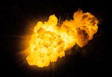 Bright fiery explosion against a dark background
