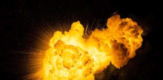 Bright fiery explosion against a dark background