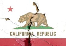 Cracked California Republic flag on a wall