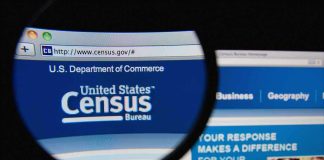Close-up view of the U.S. Census Bureau website displayed on a computer screen