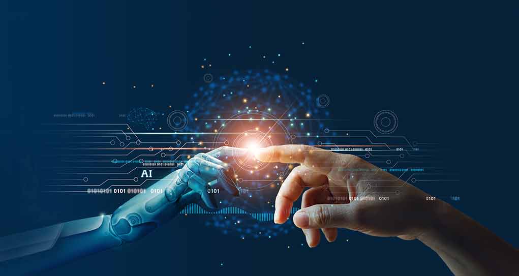 Robot and human fingertips touching with digital interface