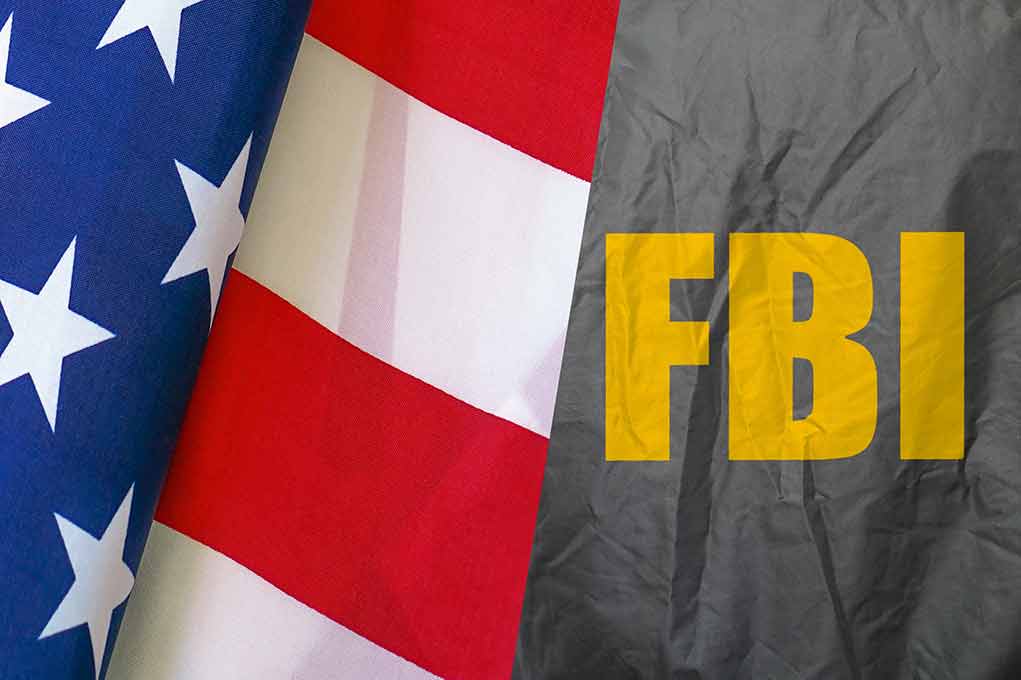 American flag and FBI logo.