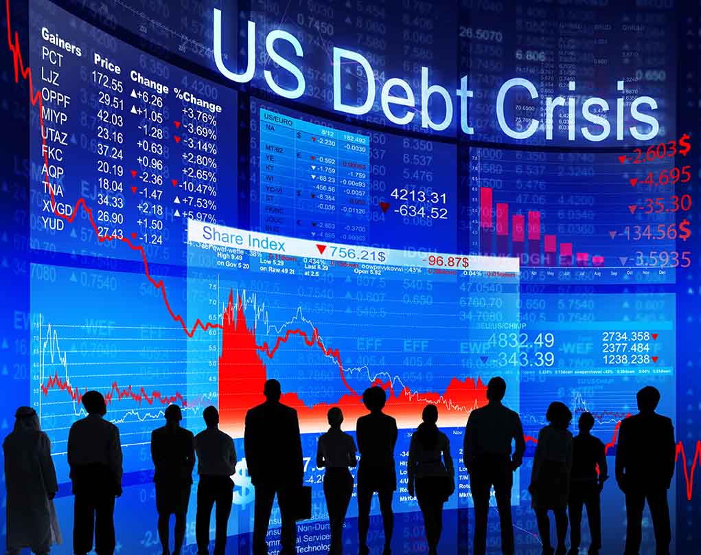 174966974 featured image People looking at financial charts displaying US debt crisis.
