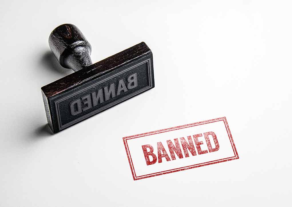 Banned stamp and rubber stamp on white background