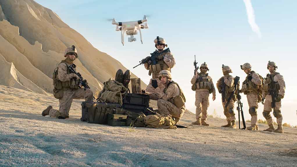 676000819 featured image Soldiers operating a drone in a desert environment