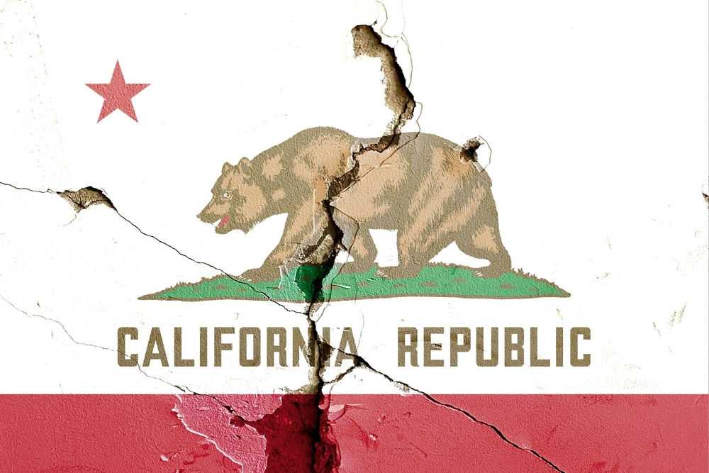 Cracked California Republic flag on a wall