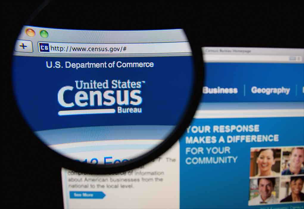 Close-up view of the U.S. Census Bureau website displayed on a computer screen
