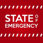 STATE OF EMERGENCY in bold white text on red background.