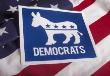 Dems BLOCK Paychecks While Cashing Their Own! Democrats logo on American flag background