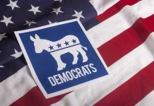 Dems DENY Bill, Prioritize THEMSELVES! Democratic Party symbol on American flag background.