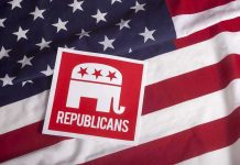 Tragedy Slams GOP Candidate – HEARTRBREAK! Republican symbol on American flag background.