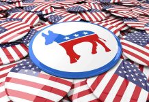 Insider Trading Bombshell ROCKS Governor Race! Political buttons with American flags and donkey symbol.