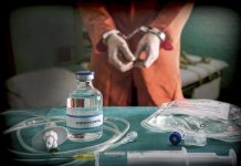 Nitrogen Execution STUNS – Chilling Final Words Vial labeled Sodium Thiopental near handcuffed person.