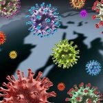 Deadly Virus Strikes Cruise – 3 Dead So Far! Colorful virus illustrations over a world map.