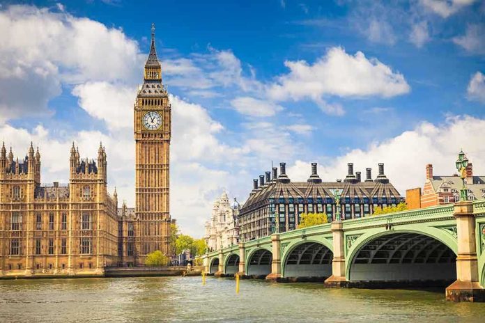 View of Big Ben and the Houses of Parliament beside the River Thames