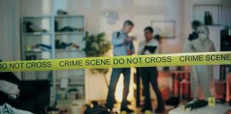 The 911 Call That Followed a Hollywood Actor’s Murder Crime scene with tape and investigators examining evidence.