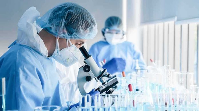 shutterstock_1726134715 Scientist using a microscope in a laboratory