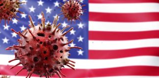 Pandemic Cash Raid — Mogadishu Arrest Stuns Illustration of virus particles in front of the American flag