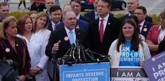 24-Week Limit Scrapped — Who Draws The Line? Group of people at a press conference with microphones and protest signs