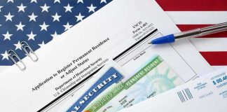 ICE Blocks Records—Investigation Brewing? immigration forms with green card and social security card on US flag background