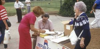 Campaign BUSTED: GOP Moms Donated Blue People at an outdoor voter registration table