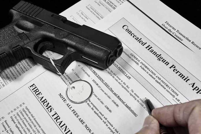 shutterstock_391851421 Handgun on concealed carry permit application