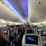 Actress Accused of Attacking Flight Crew and Nurse Airplane cabin with passengers seated and seatback screens