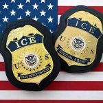 Child Inside Vehicle During Federal Shooting ICE badges on an American flag background
